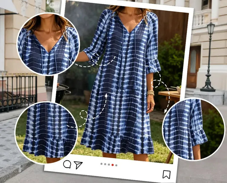 Women's V-Neck Printed Midi Dress