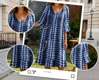 Women's V-Neck Printed Midi Dress