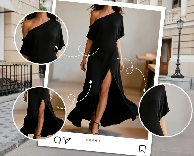 Women's One-Shoulder Asymmetrical Maxi Dress