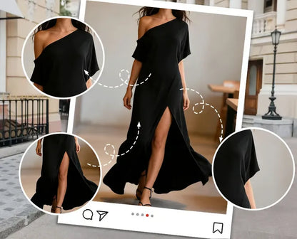 Women's One-Shoulder Asymmetrical Maxi Dress
