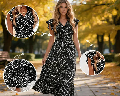 Women's Flutter Sleeve Printed Maxi Dress