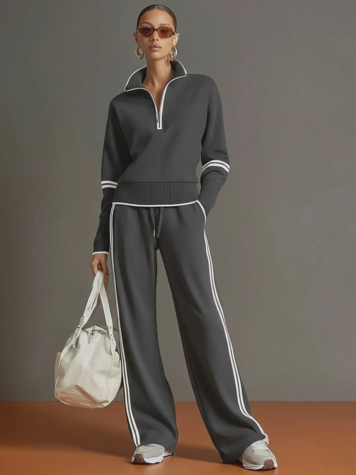 Women’s Half-Zip Sweatshirt & Wide-Leg Pants Set