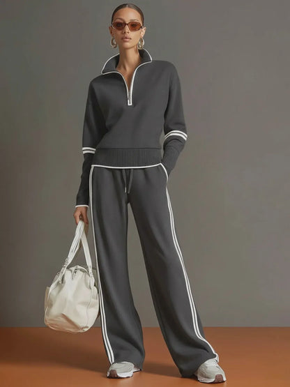 Women’s Half-Zip Sweatshirt & Wide-Leg Pants Set
