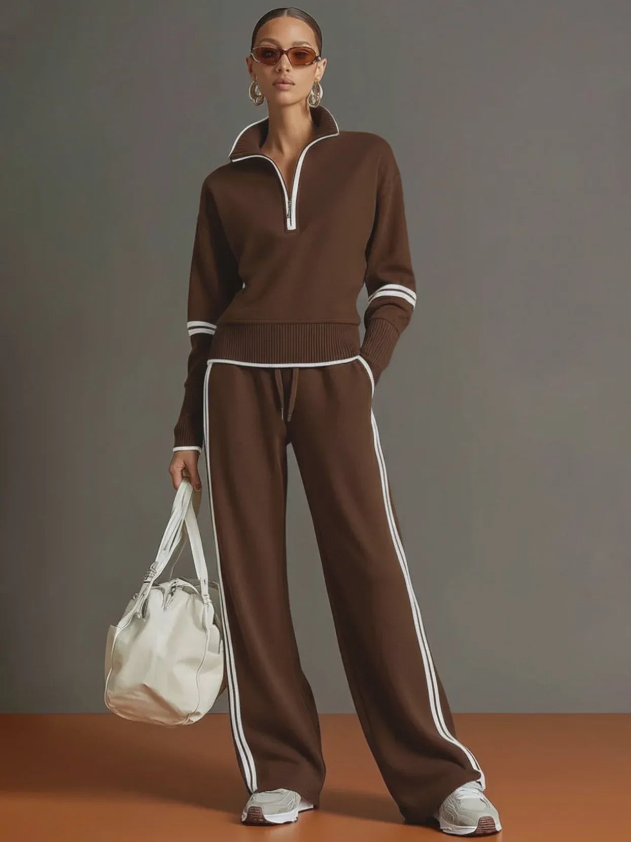 Women’s Half-Zip Sweatshirt & Wide-Leg Pants Set