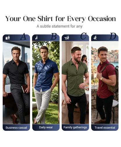 Men’s Short Sleeve Wrinkle-Resistant Button-Up Shirt