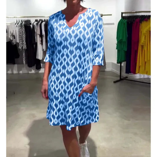 Women’s V-Neck Printed Casual Short Dress