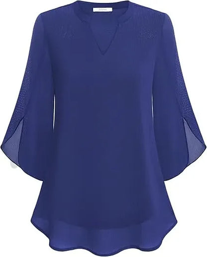 Women’s Split Sleeve V-Neck Chiffon Blouse