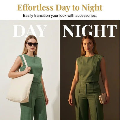 Women’s Sleeveless Crop Top & Wide-Leg Pants Set
