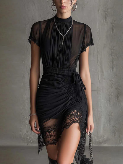 Women’s Black Lace-Trim Mini Dress
