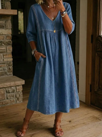 Women’s Lace Trim V-Neck Midi Dress