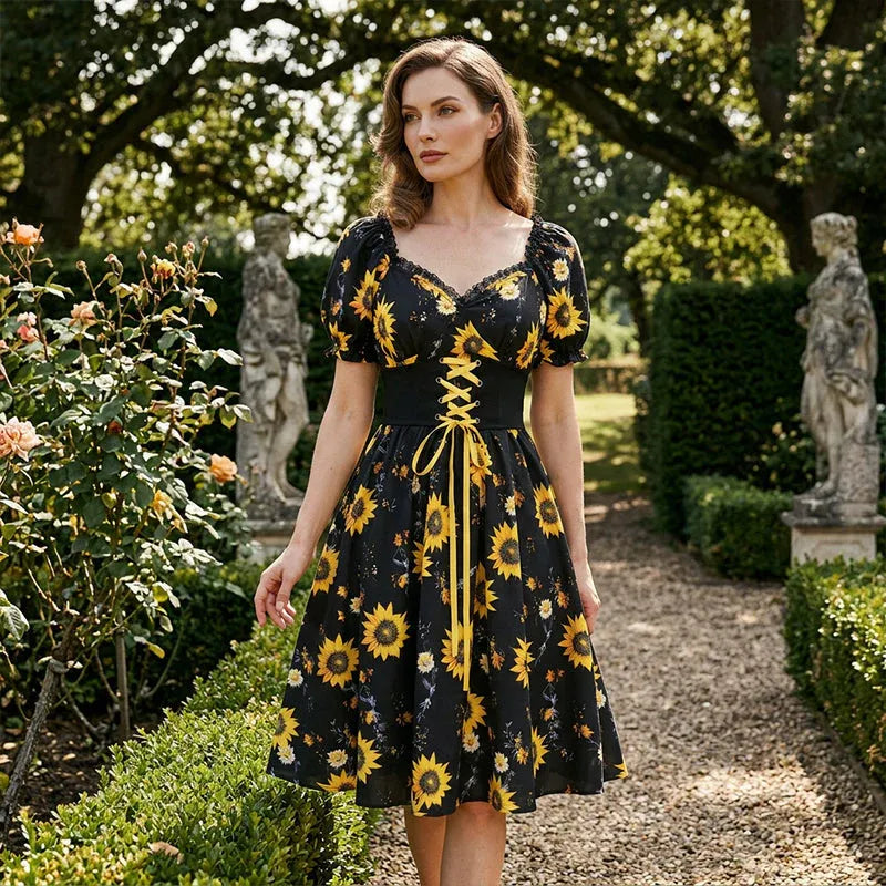 Women's Floral Puff Sleeve Midi Dress