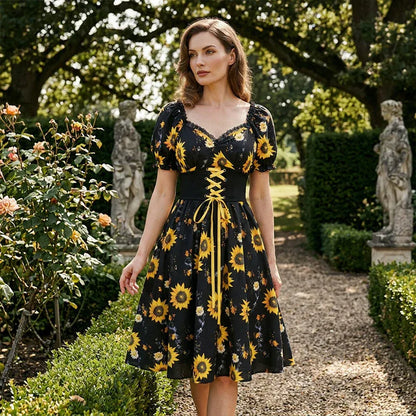 Women's Floral Puff Sleeve Midi Dress