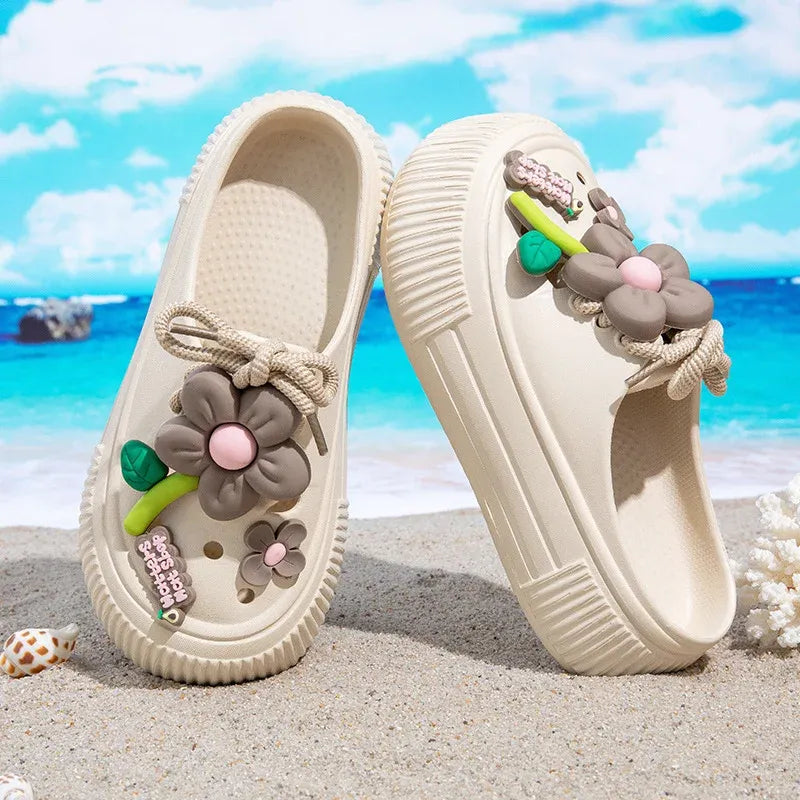 Women’s Platform Slide Sandals with 3D Floral Design