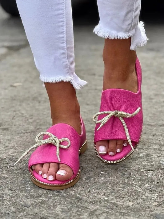 Women's Bow Accent Open-Toe Slip-On Flats