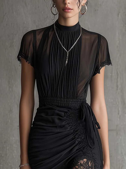 Women’s Black Lace-Trim Mini Dress