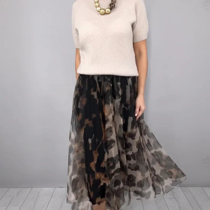 Women’s Short-Sleeve Knit Top and Leopard Print Maxi Skirt Set