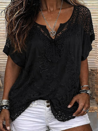 Women's Lace Embroidered Short Sleeve Blouse