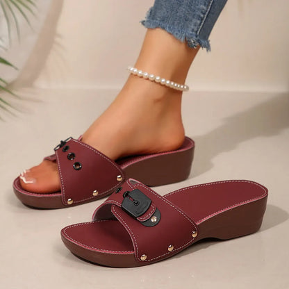 Women’s Vintage Buckle Wedge Slide Sandals