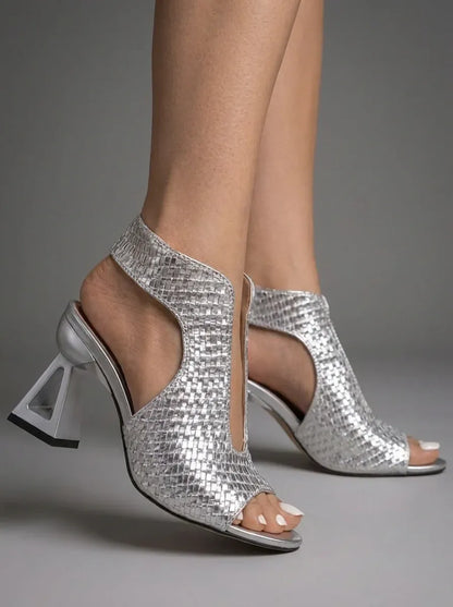 Women's Braided Cutout Heeled Sandals
