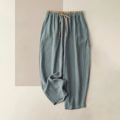 Casual Drawstring Cotton-Linen Pants with Pockets
