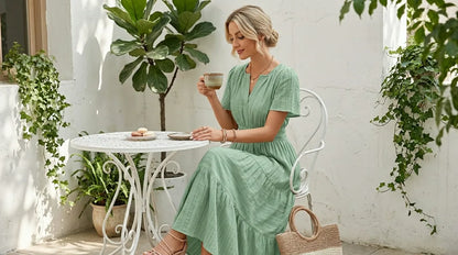 Women's Short Sleeve Tiered Maxi Dress