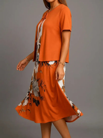 Women's Floral Print Tie Neck Midi Dress