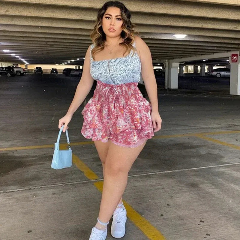 Women’s Floral Ruffle Tiered Mini Skirt