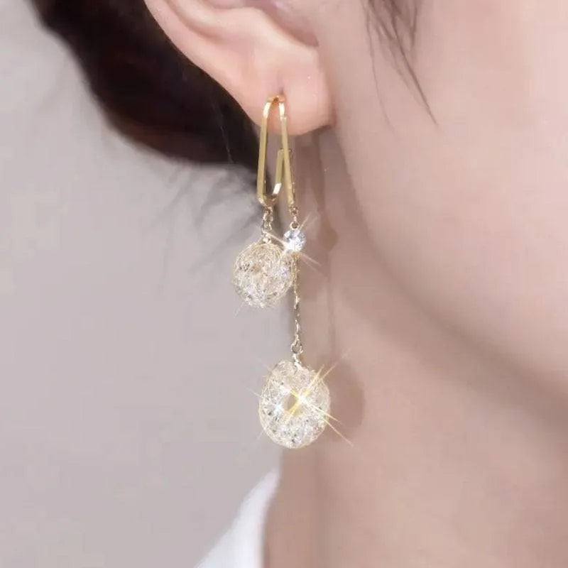 Elegant Crystal Drop Tassel Earrings