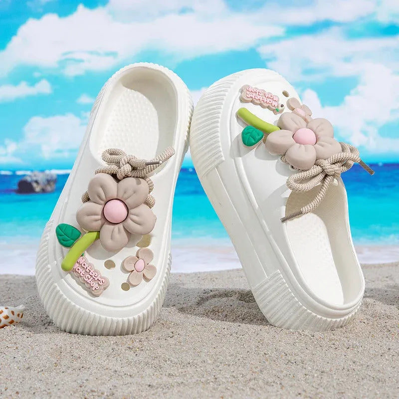 Women’s Platform Slide Sandals with 3D Floral Design