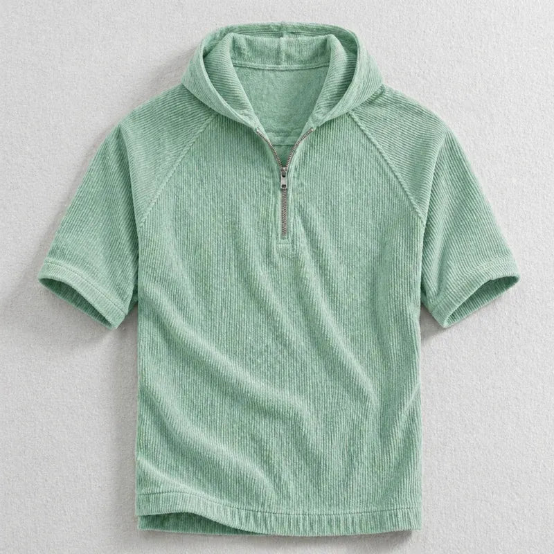 Men’s Short Sleeve Half-Zip Hooded Shirt