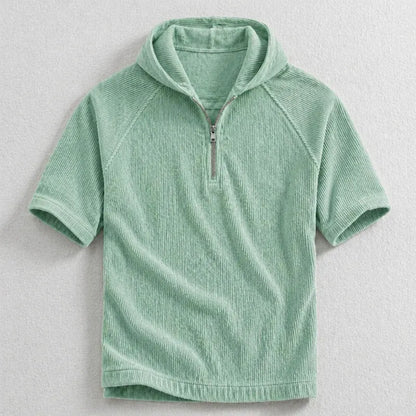 Men’s Short Sleeve Half-Zip Hooded Shirt