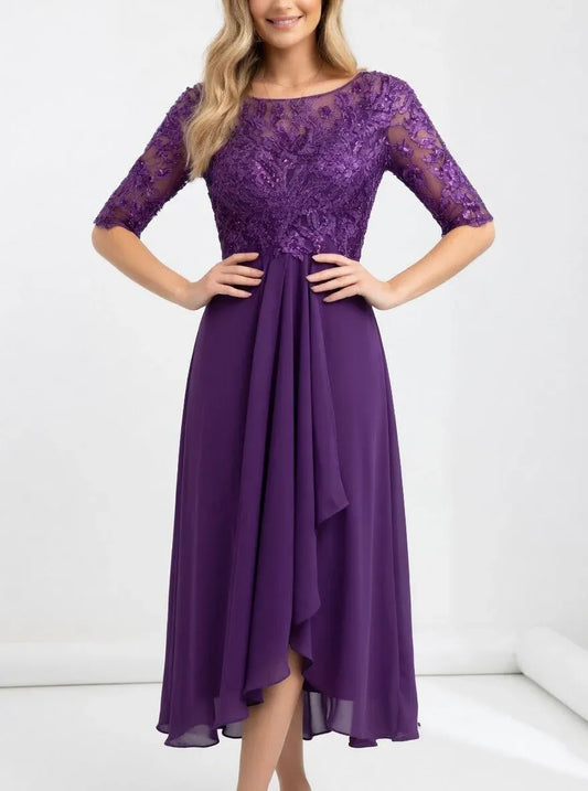 Women’s Lace Bodice Chiffon Midi Dress