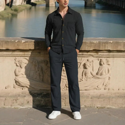 Men’s Textured Button-Up Shirt and Pants Set