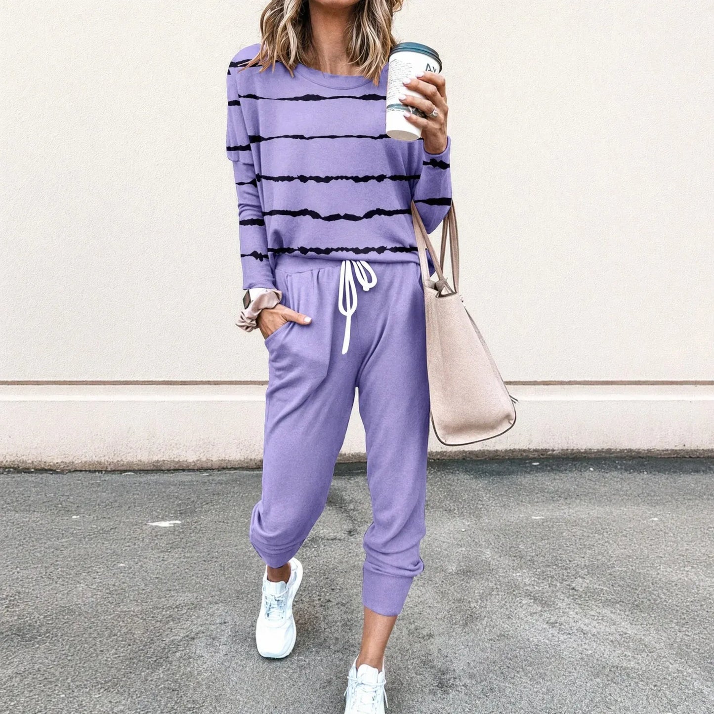 Women’s Striped Long Sleeve Top and Jogger Pants Set