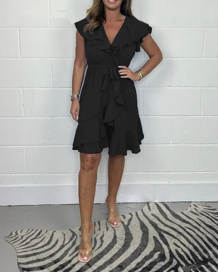 Women’s Ruffle V-Neck Tie Waist Dress