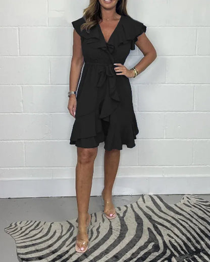 Women’s Ruffle V-Neck Tie Waist Dress
