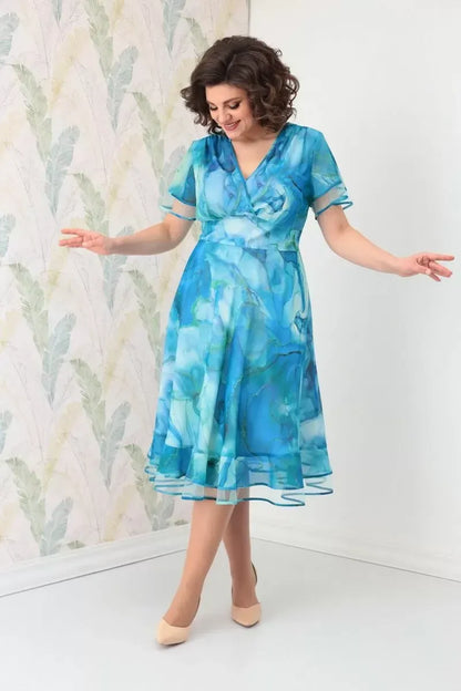 Women’s Elegant Chiffon V-Neck Midi Dress
