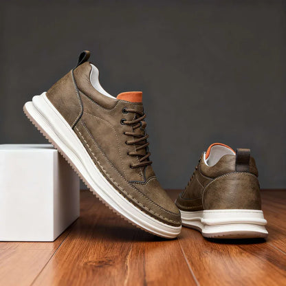 Men’s Leather-Look Lace-Up Casual Sneakers
