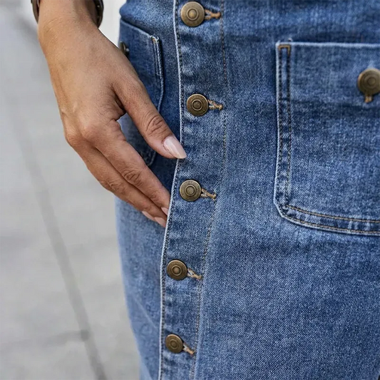 Women’s High-Waisted Button-Front Denim Midi Skirt