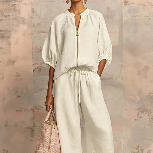 Women’s Puff Sleeve Top and Wide-Leg Pants Set