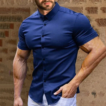 Men’s Short Sleeve Wrinkle-Resistant Button-Up Shirt