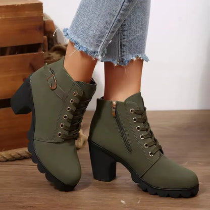 Women’s Lace-Up Buckle Block Heel Ankle Boots