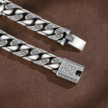 Men's 925 Sterling Silver Engraved Chain Bracelet
