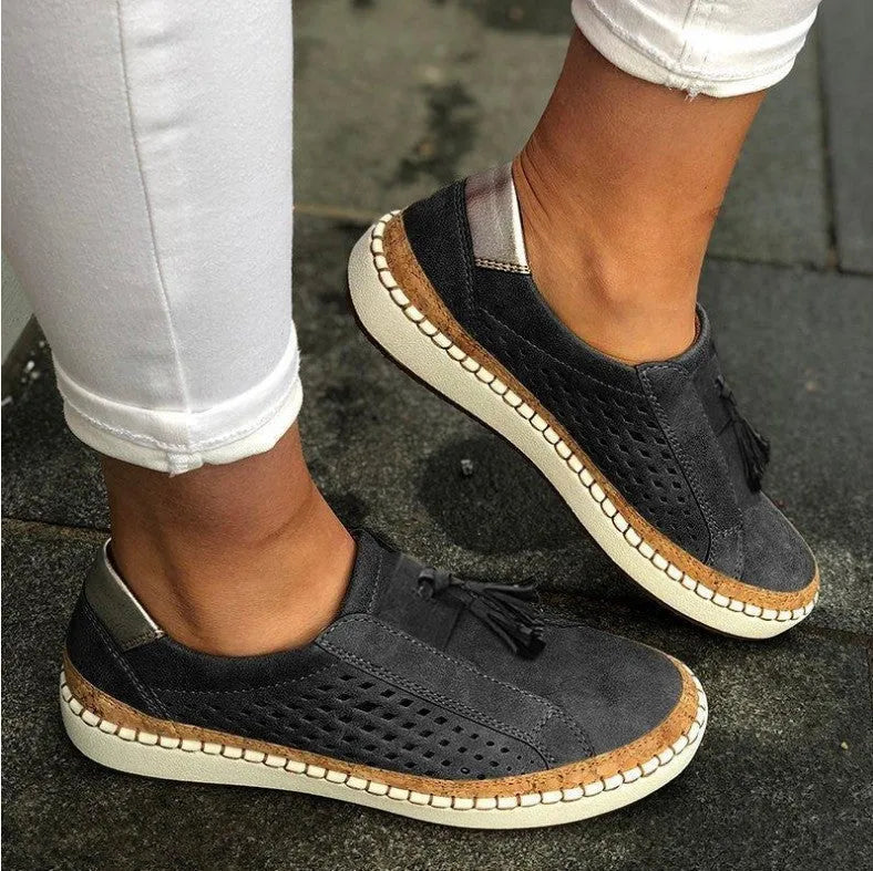 Women’s Perforated Tassel Slip-On Shoes
