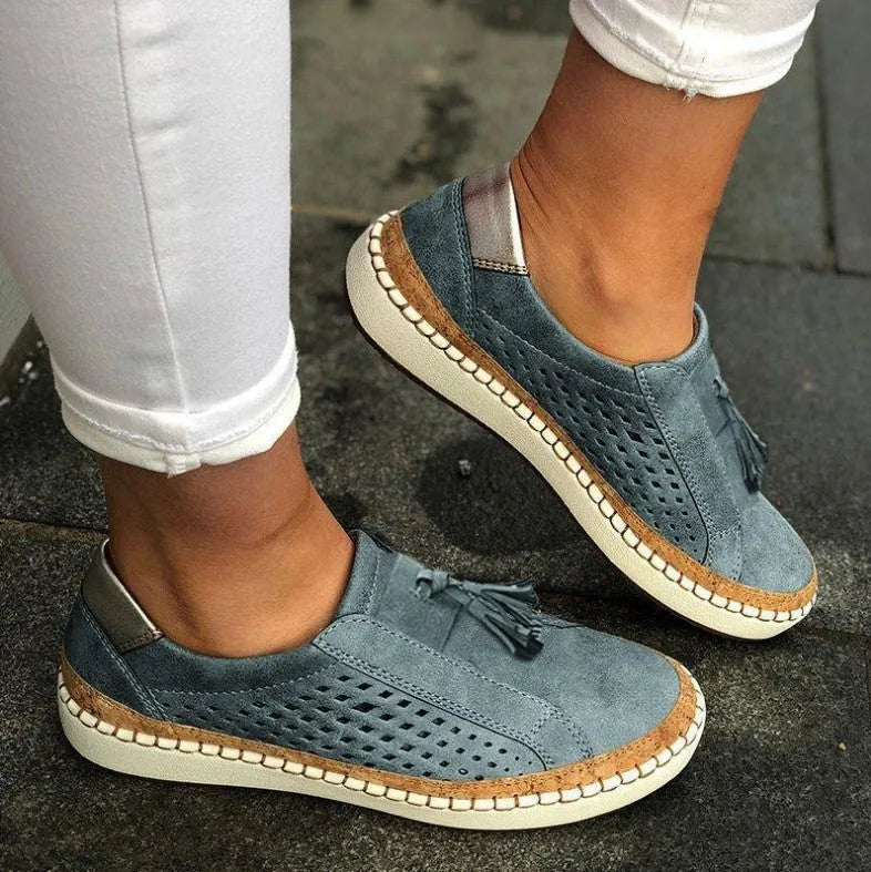 Women’s Perforated Tassel Slip-On Shoes