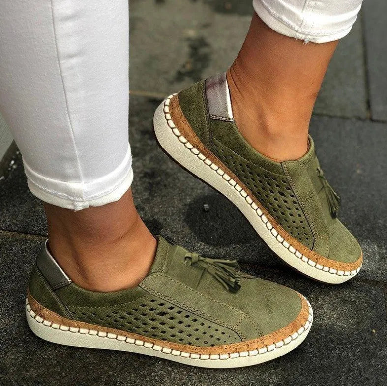 Women’s Perforated Tassel Slip-On Shoes