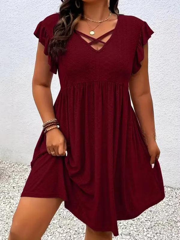 Women's Crisscross V-Neck Flutter Sleeve Dress