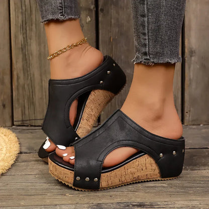 Studded Cutout Platform Wedge Sandals
