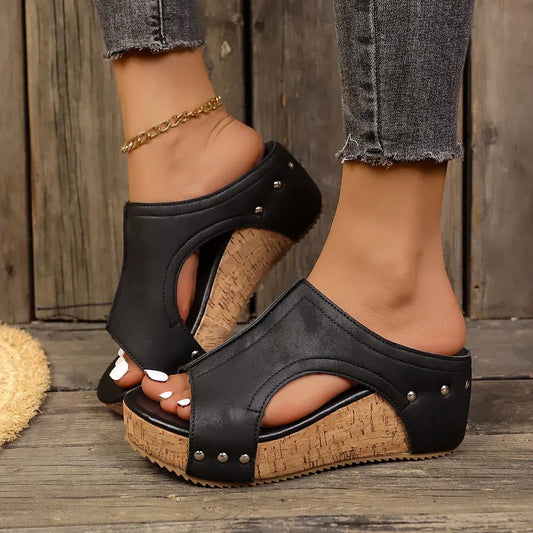 Studded Cutout Platform Wedge Sandals