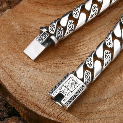 Men's 925 Sterling Silver Engraved Chain Bracelet